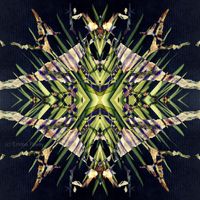 Dark green lush abstract digital art image suitable for hotel, office or home art prints. Kaleidoscope mirror effect.