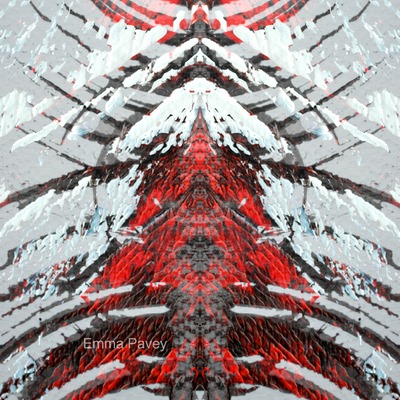 Evocative and dramatic red, black and white abstract digital image suitable for hotel, office or home art prints. Symmetrical mirror effect, winter themes.