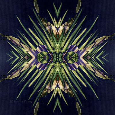 Dark green lush abstract digital art image suitable for hotel, office or home art prints. Kaleidoscope mirror effect.